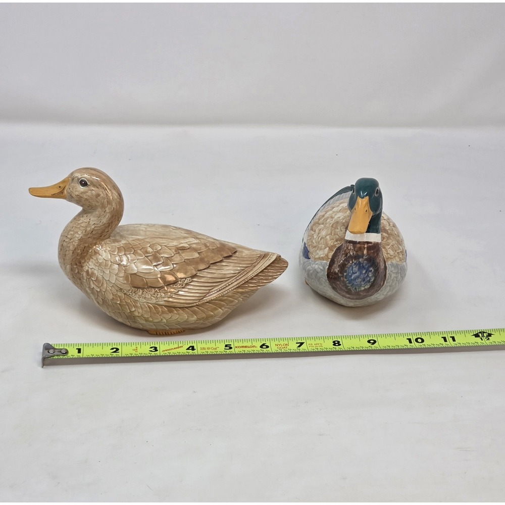 Vintage 1959 Hand Painted Glazed Ceramic Mallard Duck Figurines Pair MCM Decor - Picture 11 of 12
